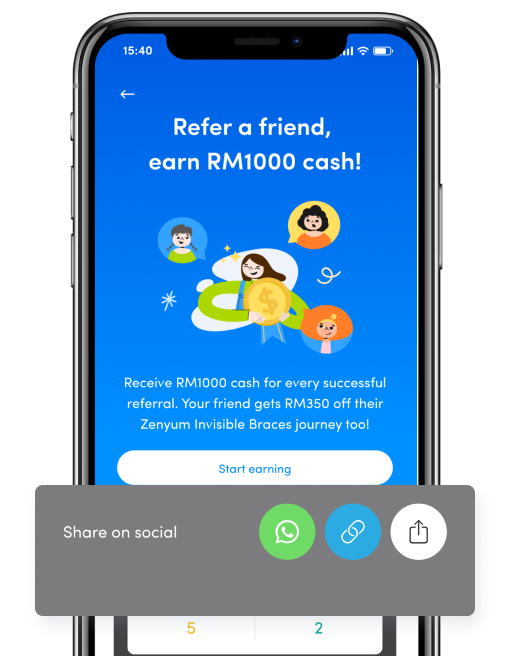 Unique referral links generated on the Zenyum app that can be shared across all messaging platforms.